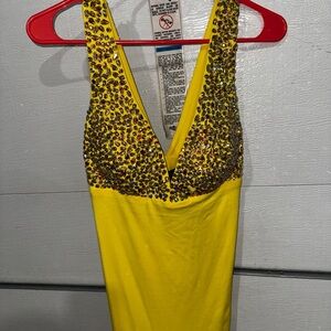 Dave & Johnny Yellow Backless Dress with Embellishments